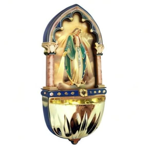 Our Lady Of Grace Gold Embossed Laser Cut Wood Multi-dimensional Holy Water🐬 - Picture 2 of 2